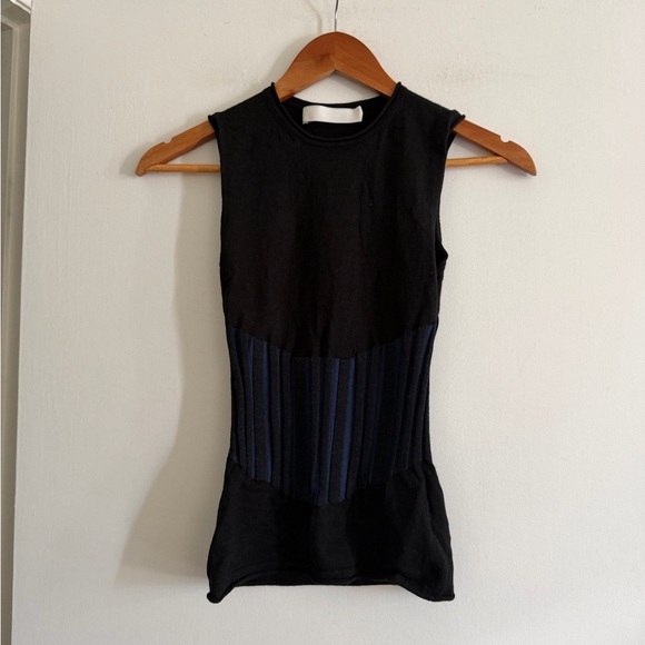 DION LEE Designer Blue/Black Two Tone Bone Corset Wool Blend Tank Top size 4 - Picture 7 of 12